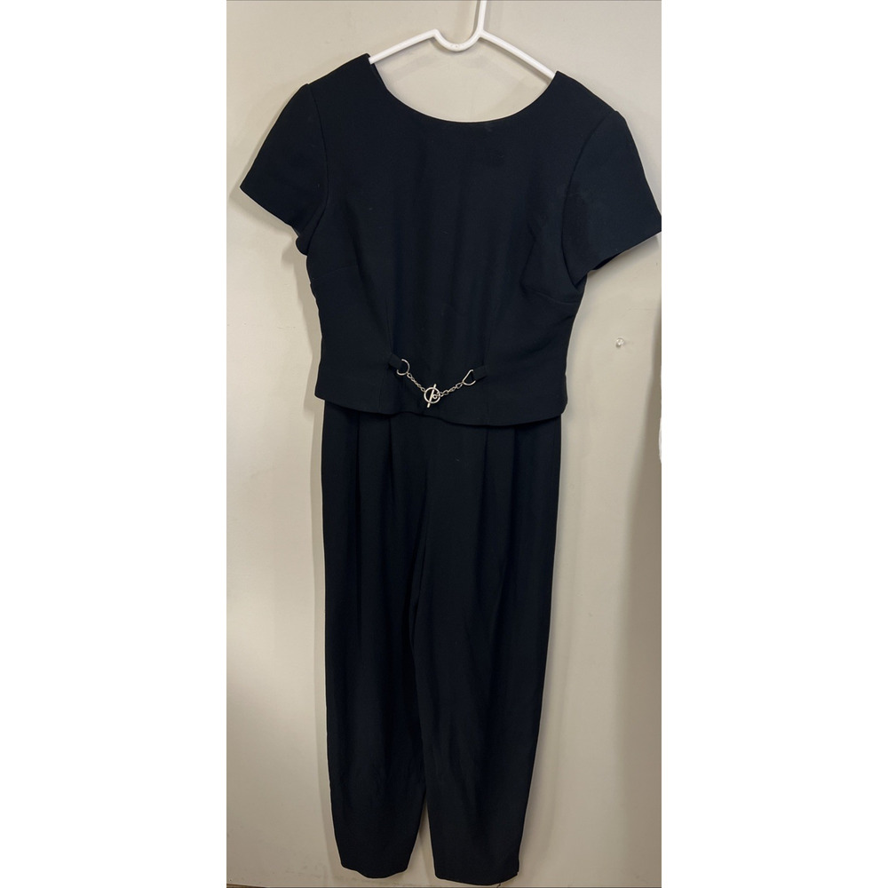 Liz Claiborne Petite Size 4 Jumper Suit Black Career Short Sleeve Lined